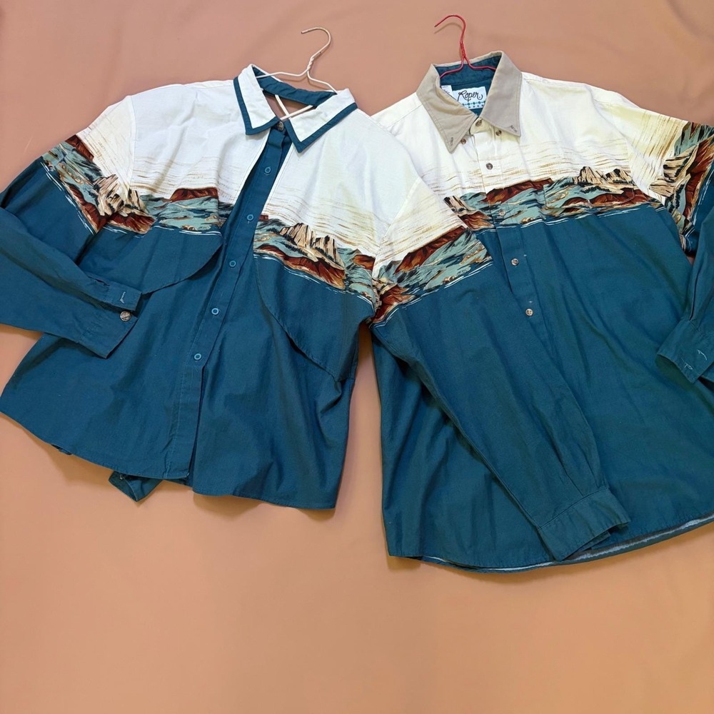 Vintage Roper Border Matching Western Shirts Couple Set Desert Mesa Men L XL